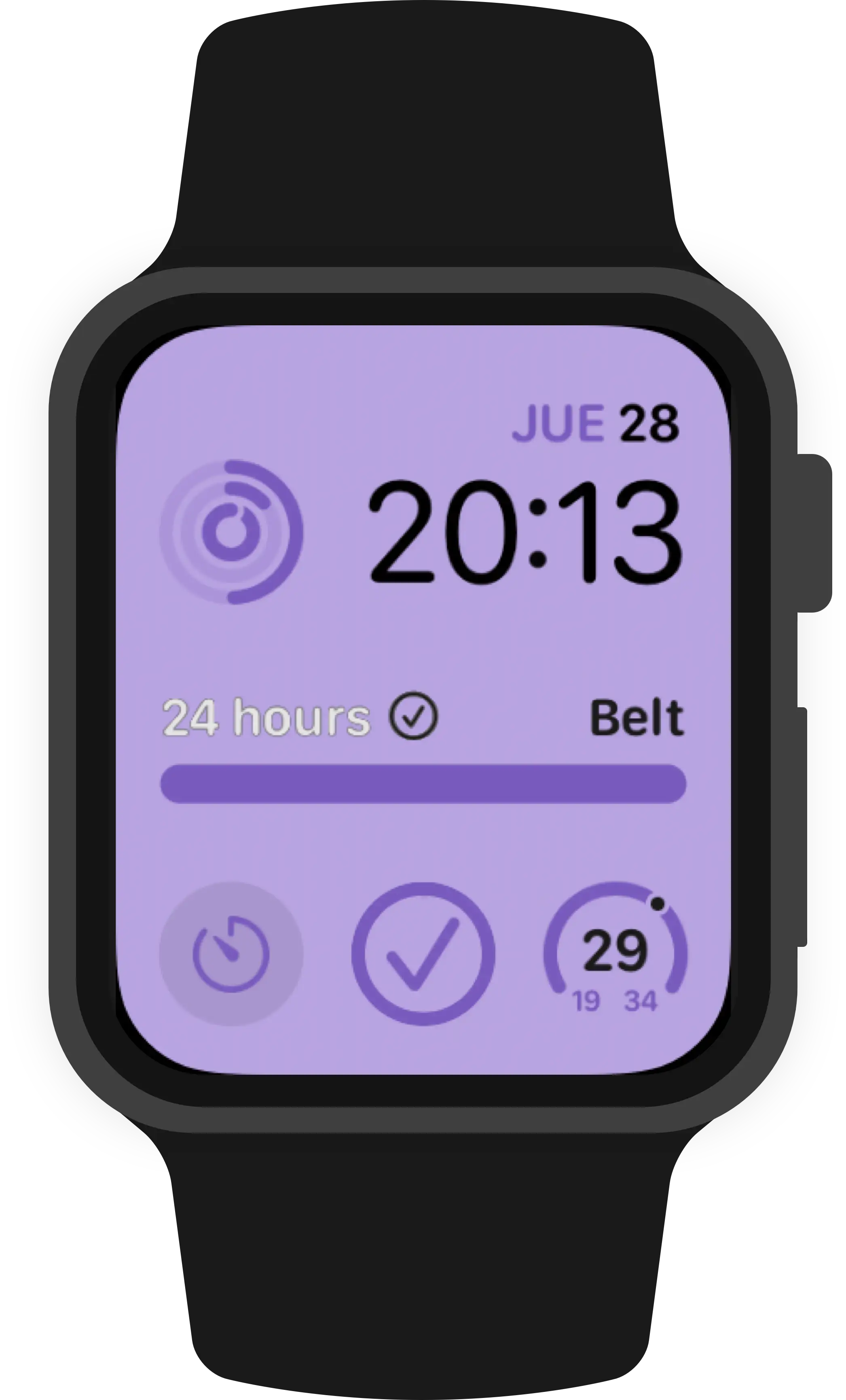 Apple Watch with home screen including Belt complications