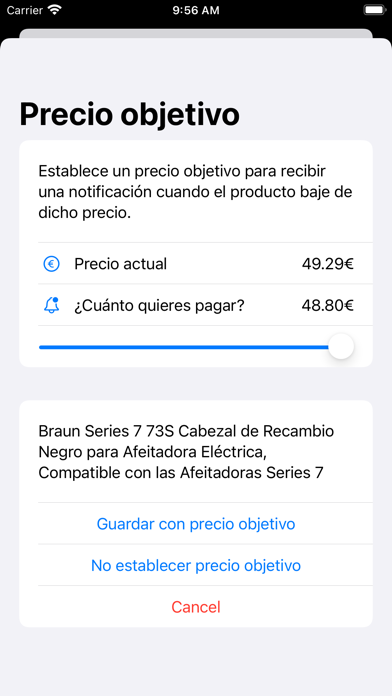 Pantalla para fijar un precio objetivo